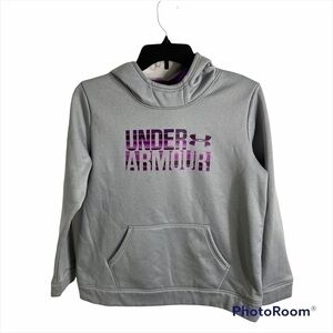 Under Armour Gray Sweatshirt Youth XL Purple Hooded Girls Kids Pullover